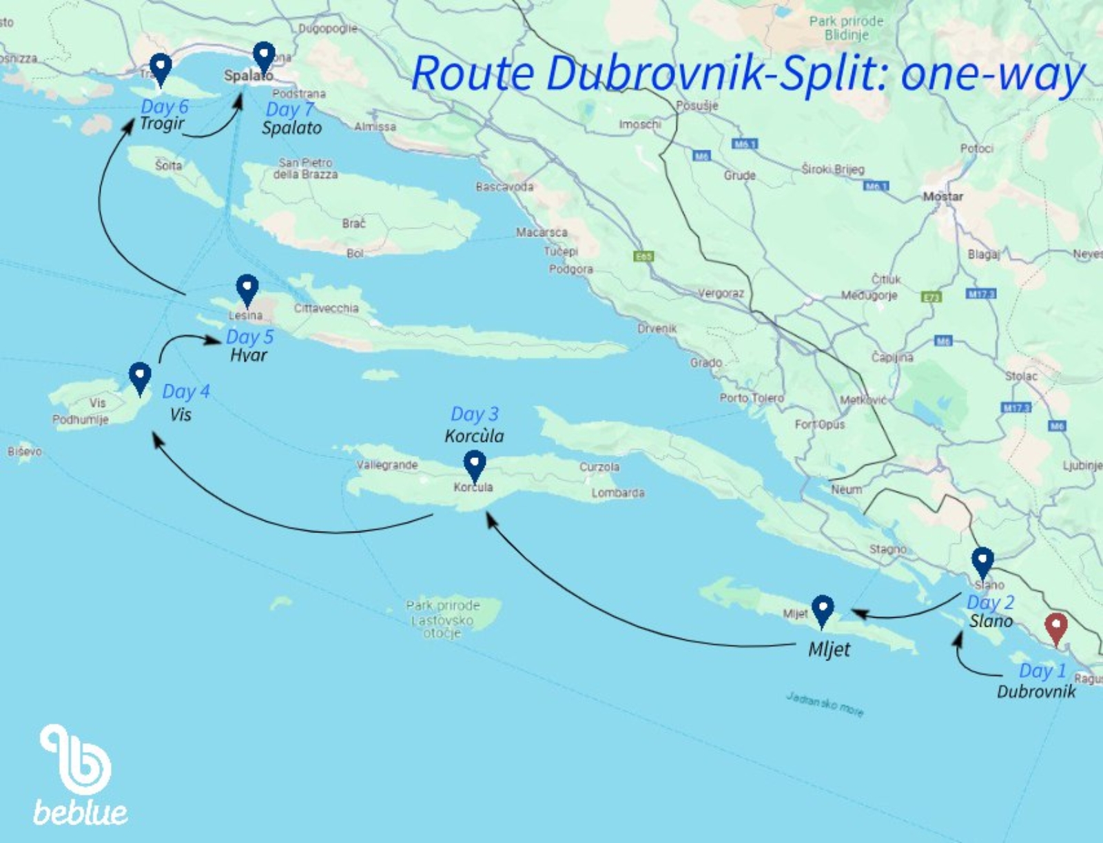 One-way: from Dubrovnik to Split - ID 122